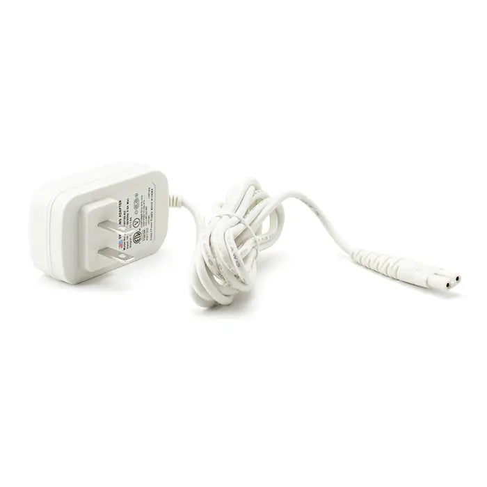Cargador para Magic Wand Rechargeable (HV-270) — fuente de alimentación blanca con clavija americana, cable enrollado y conector de 2 polos