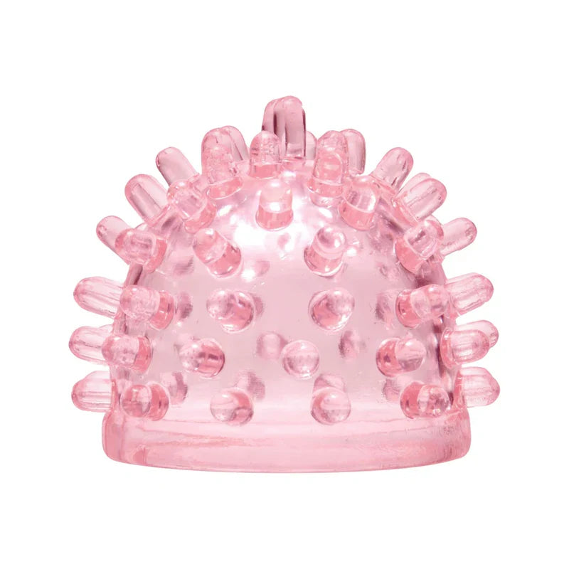Accesorio Love Nub para Magic Wand — capuchón rosa translúcido de TPE cubierto de relieves suaves, sobre fondo blanco